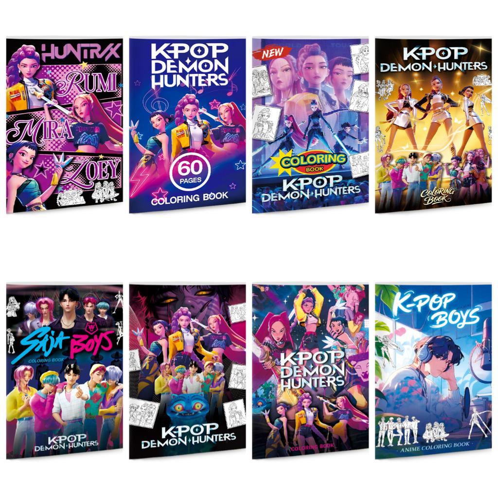 Latest K-Pop Demon Hunters Picture Book 56Page Animation Merchandise Line Art Coloring Book Children's Album Coloring Painting 24*17cm