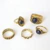 5Pcs/Set Bohemian Vintage Blue Stone Alloy Finger Ring Women Charming Jewelry