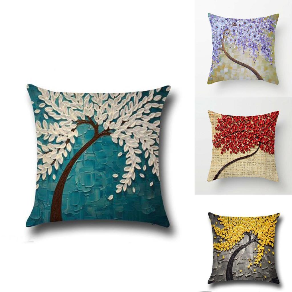 Luxuriöser 3D-bemalter Baum Blumen Kissenbezug aus hochwertigem Baumwollleinenstoff