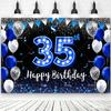 2D Happy Birthday Backdrop Black Blue Balloon Customized Age Kids Adults 18th 20th 30th 40th Birthday Decorations Party Supplies