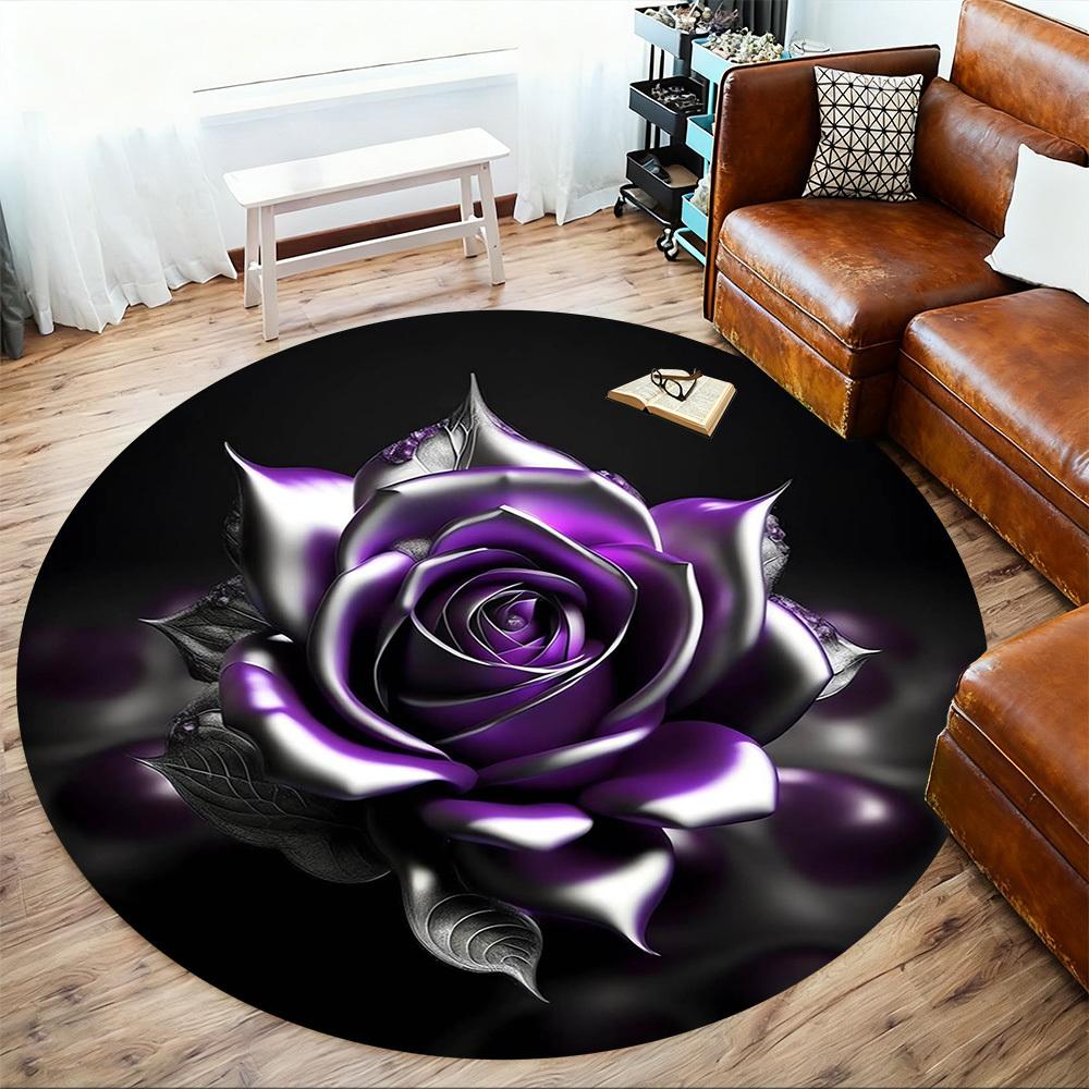 1pc Rose Purple Round Chair mat Area Rug - Non-Slip, Floor Mat for Office, Bedroom, and Indoor Decor -1002179