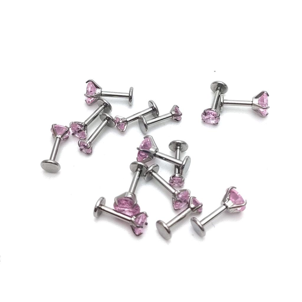 16G Stainless Steel Pink Zircon Lip and Nose Stud Set