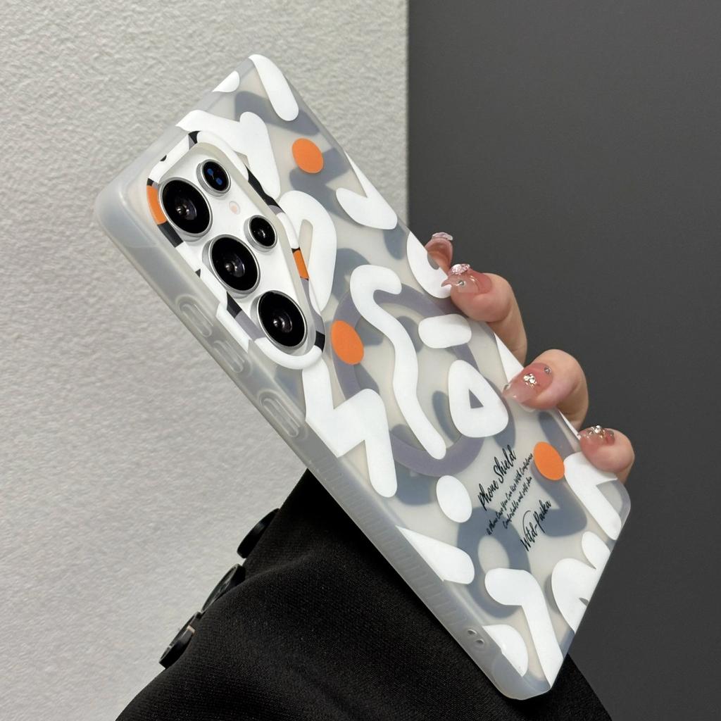 Ins StyleTrendy Graffiti Matte TPU PC Case for Samsung Galaxy S26 Ultra S25 S24 Ultra for MagSafe Wireless Charging Clear Cover