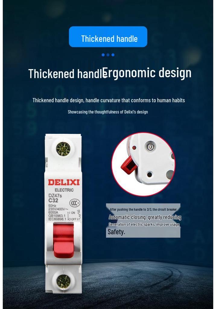 Delixi Air Circuit Breaker: 1P, 2P, 3P, 4P Options for Household and Three-Phase Systems (25A, 32A, 40A, 63A)