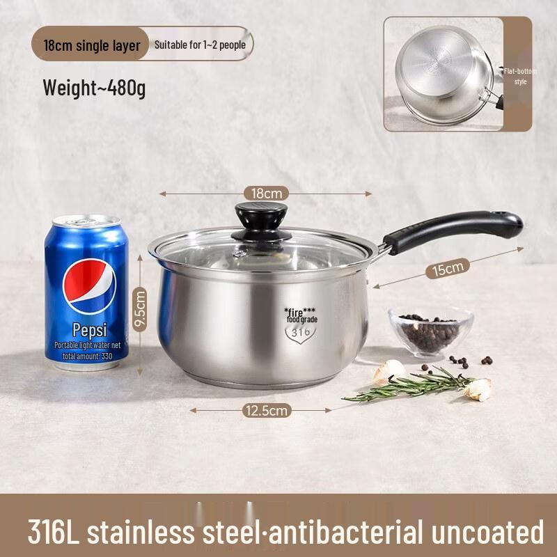 HANDUNYOU 18cm 316L Stainless Steel Small Saucepan
