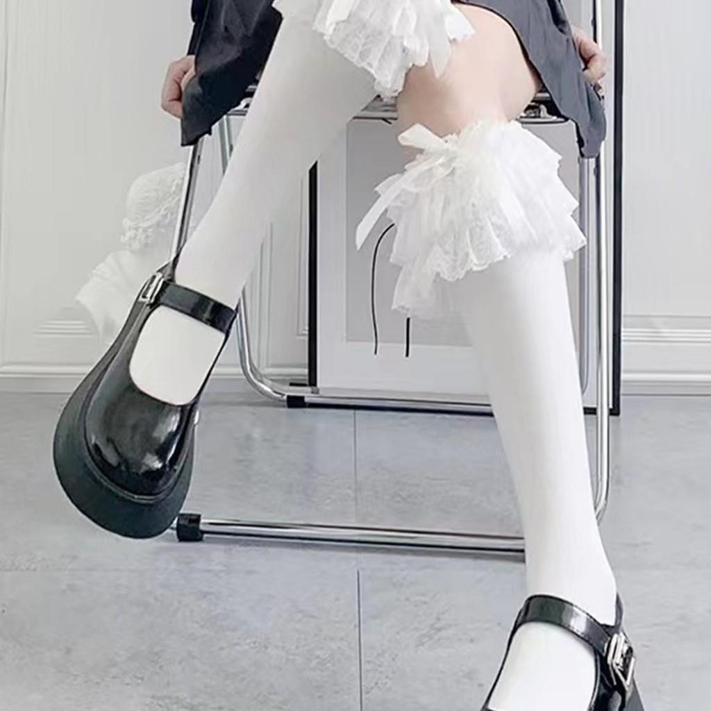 Lolita Lace Bow Kneehigh Socks With Cotton Material For Summer And Spring Fashion