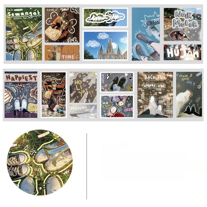 1 Rolka Naklejek do Scrapbookingu Naklejki PET z Postaciami Taśmy Washi Wakacje Rekreacyjne do Sztuki Rękodzieła DIY Album Dziennik Planer