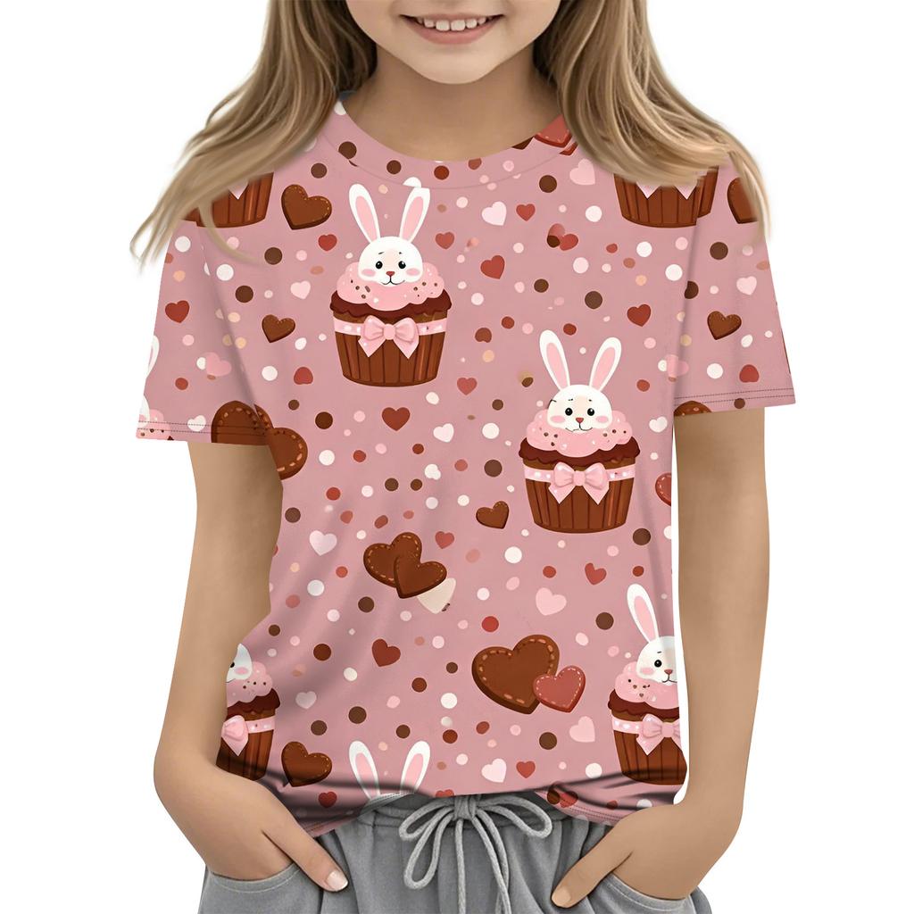 Children's Easter Printed Round Neck Short Sleeved Casual T-shirt