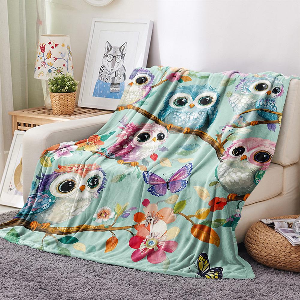 Flanelová deka s potiskem soviček, Vysoce kvalitní, Pohodlná pro všechna roční období, Domácí dekorace, Teplo a pohodlí, Perfektní jako vánoční dárky