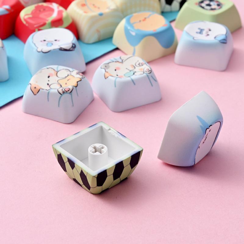 10 Pcs Creative Dye Sublimation Keyboard Keycap Accessories Cute Animal Stress Relief Keyboard Hats