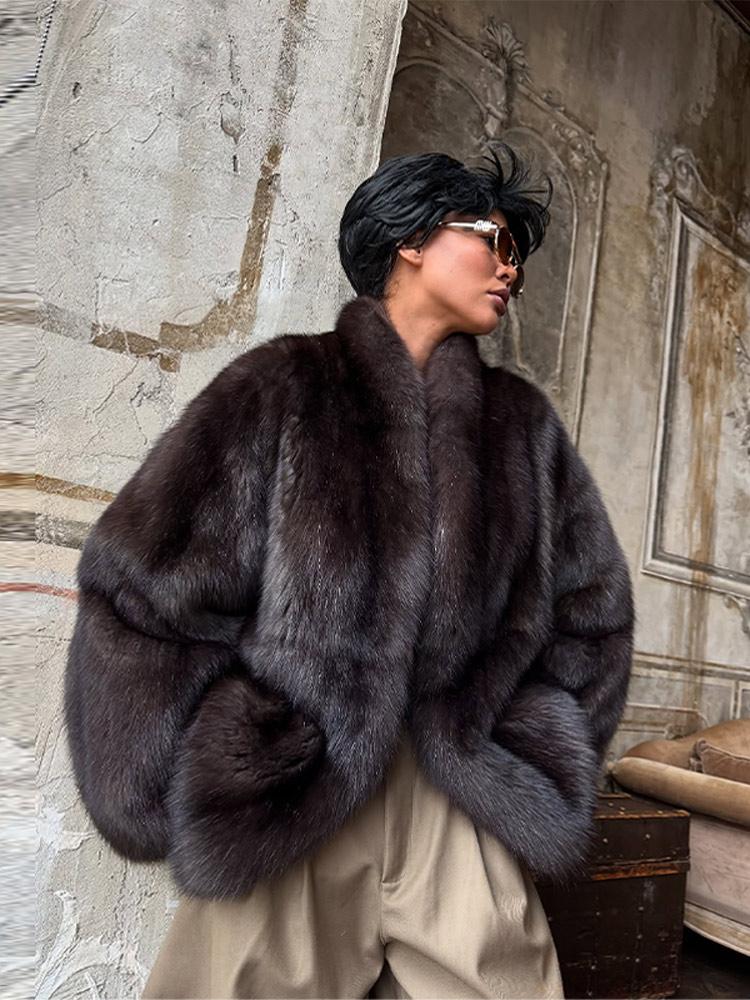 Women's Medium To Long Faux Fur Jacket Women's Collar Warm Fur Coat Brown 2025 New Collection
