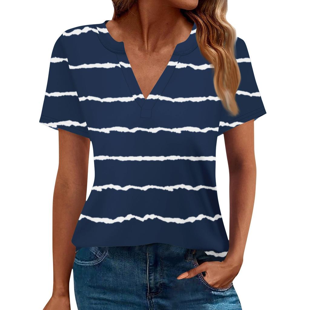 Women's Summer Short Sleeve V Neck Shirt Business Casual Loose T-Shirt Trendy Fashion Clothing Tops