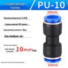 Pneumatic Air Tube Connector: PU8 Straight, PV10 Right-Angle Elbow, Quick-Insert, Butt Joint, Blue Plastic, PG6-4 Reducer.