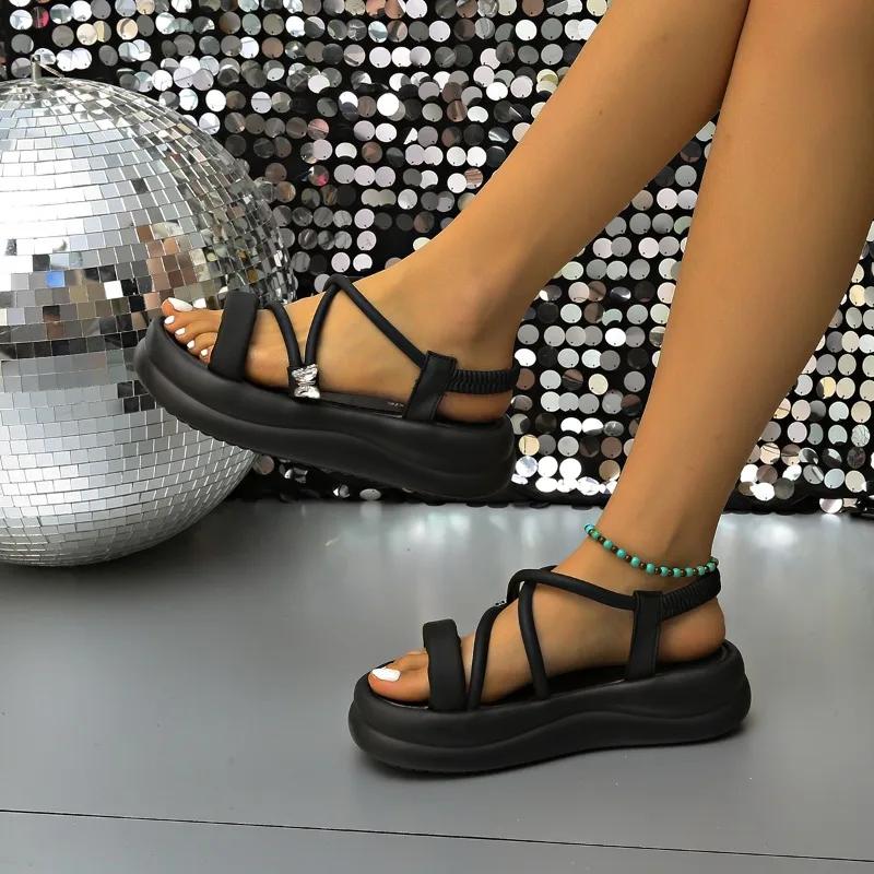 

2025 Brand Ladies Shoes Slip-on Women s Sandals Plus Size Open Toe Summer Beach Comfortable Rome Platform Sandalszapatos 41 чёрный