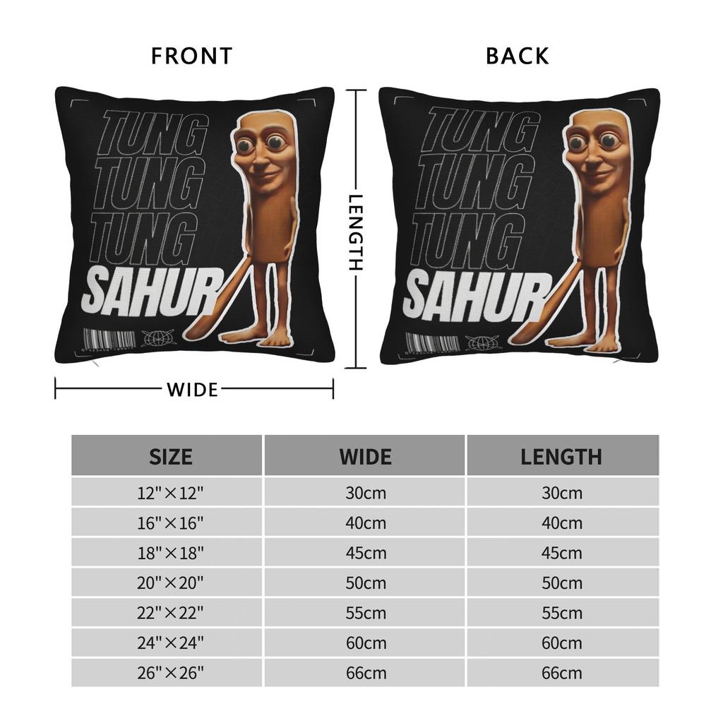 Tung Tung Tung Sahur Square Pillow Cases Italian Brainrot Meme Cushion Covers Fashion Zipper Decor Pillowcase for Car 40*40cm