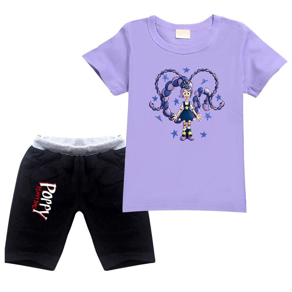 

4140 Kids Girls Lily Lovebraids Printed Round Neck Short Sleeves Top Shorts Tracksuit Sets 170cm фіолетовий