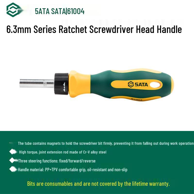 SATA 61004 Поворотная трещоточная отвертка с магнитным держателем 6,3 мм