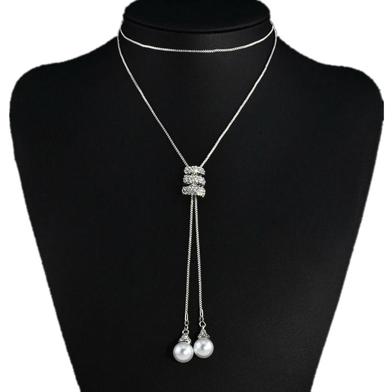 Classic Simple Long Pearl Spiral Adjustable Pendant Necklace For Women Girls Exquisite Versatile Sweater Chain Accessories Gifts as the picture