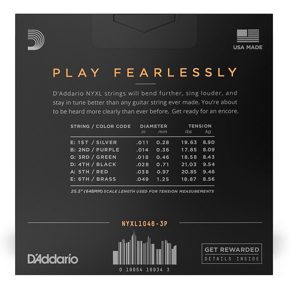 D'Addario Daddario Electric Guitar Strings NYXL Regular Light .010-.046 NYXL1046-3P 3 Set Pack [D...
