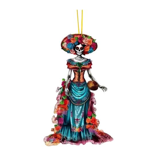 Halloween Car Pendant Skeleton Bride Rearview Mirror Ornament Car Interior Decor Gothic Style Auto Accessories