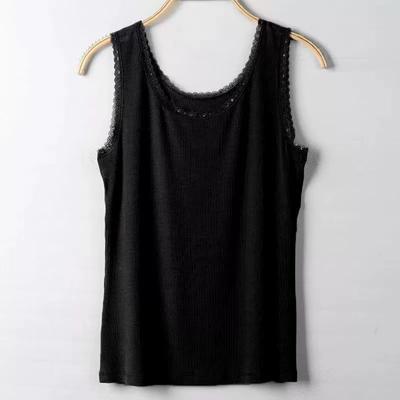 Women's Summer Solid Color Slim Knit Camisole Undershirt Plus Size Lace Edge Inside Out Bottoming Shirt