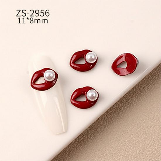 

Romantic Red Lips Rhinestone Lipstick 3D Nail Art Decorations