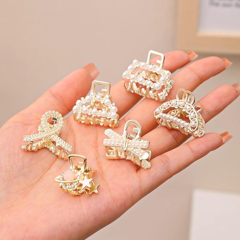 6/8/10 pièces/ensemble Petites perles strass Géométrique Métal Pinces à cheveux Pour femmes Filles Douces Mini pinces à cheveux Épingles à cheveux Accessoires pour cheveux