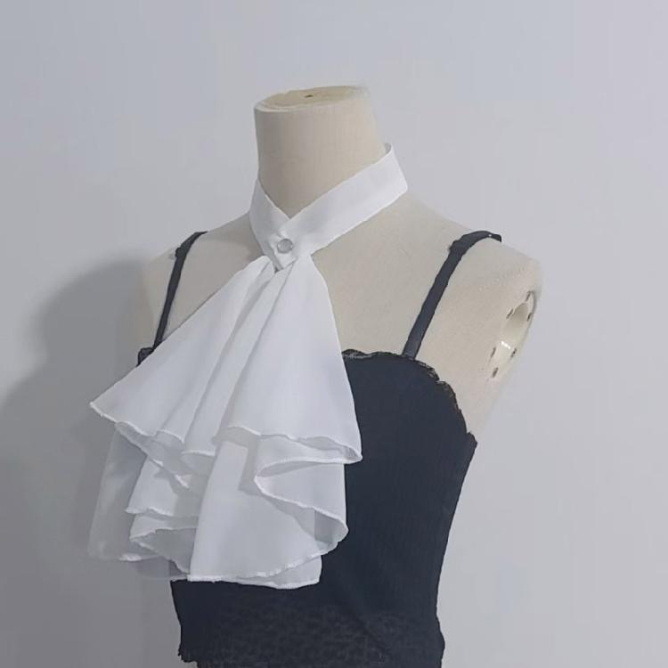 Historical Reenactment Ruffled Jabot Necktie Chiffon Detachable Faux Collar Neckpiece For Renaissances Colonial Outfit