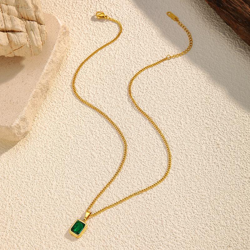 European and American INS Wind Simple Green Geometric Pendant Titanium Steel Clavicle Chain Women's Necklace Stainless Steel Jewelry