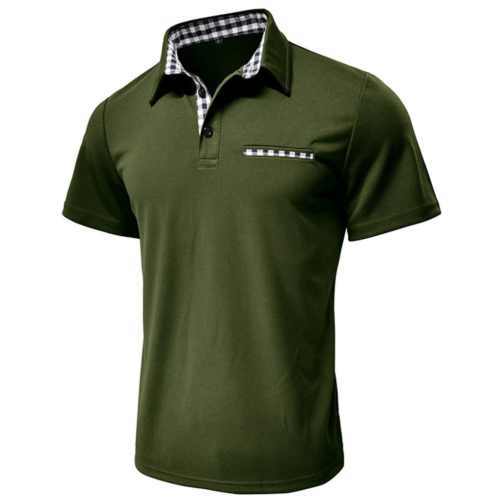 Men's Plaid Single Breasted Casual Sports Short Sleeved Shirt With Lapel