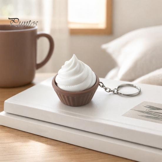 Decompression Button Keychain 3D Printed Simulation Cake Fidget with Metal Key Ring, Dessert Squeeze Toy Click & Detachable Design, Cute Food
