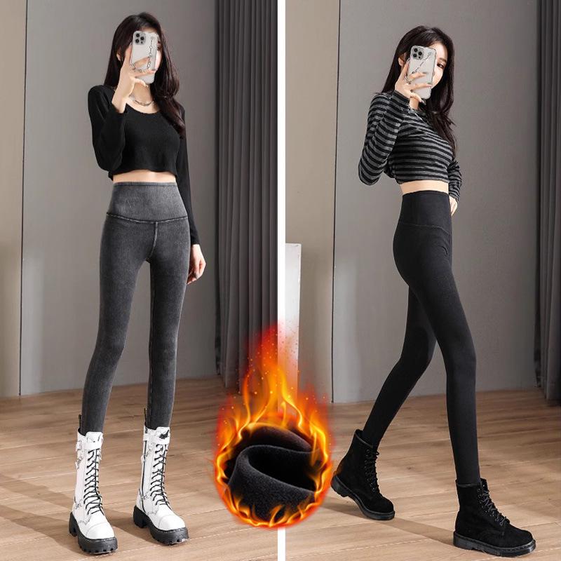 Plus Size Velvet Base Layer Yoga Pants for Women - Spring/Autumn 2026, Thickened Denim for Chubby Girls
