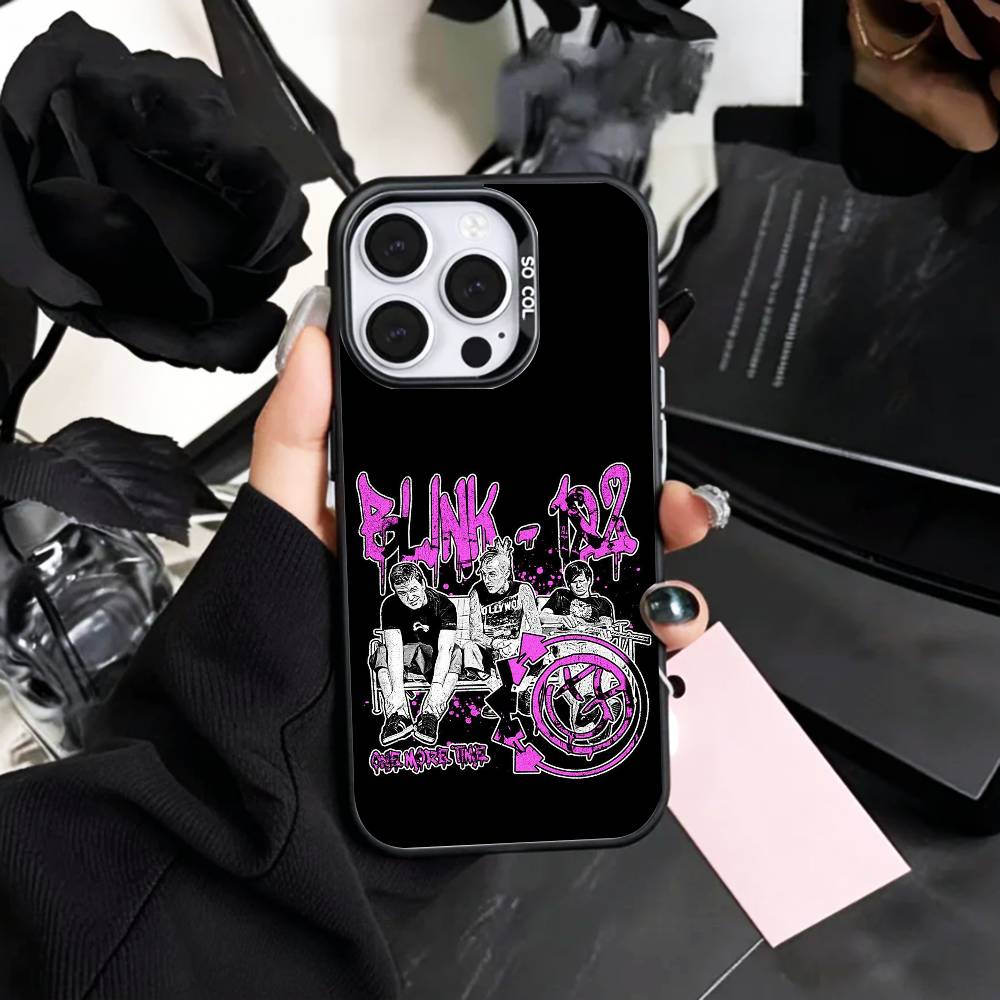 Punk B-Blink-182 B-Band Phone Case For iPhone17,16,15,14,13,12,11 Plus,Pro Max Colored Silver Plated Inside Cover