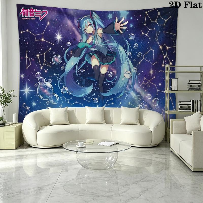 Anime Miku Wall Tapestry Aesthetic Wall Hanging Printed Fabric Blanket Decorative Tapestries for Bedroom Living Room Home Decor
