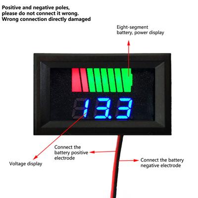 Misuratore di capacità della batteria 12V-60V Display digitale a LED Avviso di bassa potenza Risoluzione di potenza a 8 stadi Indicatore di capacità della batteria Accessorio domestico