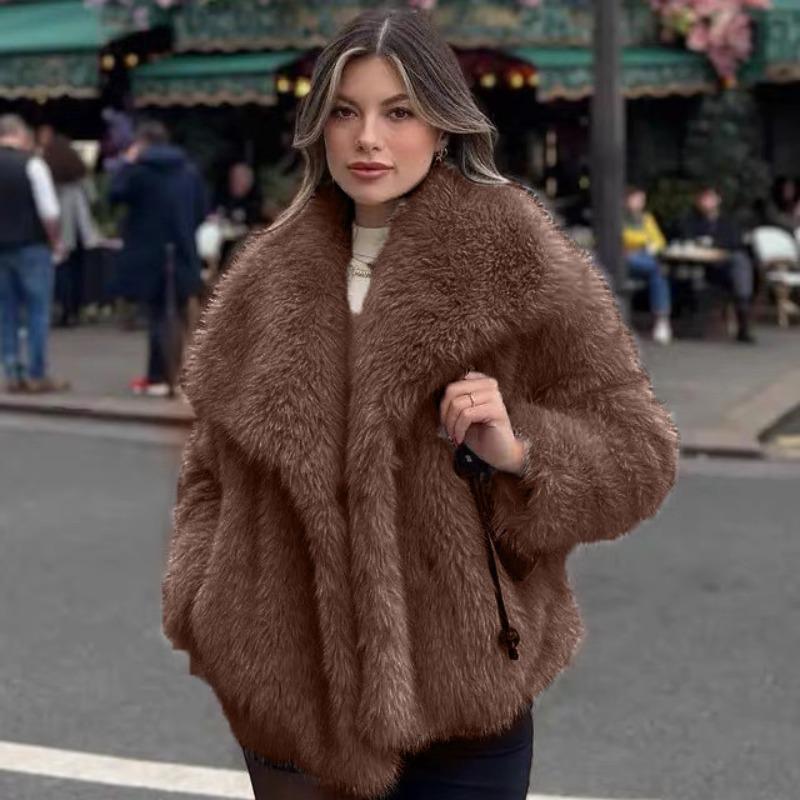 Women's Clothing Autumn and Winter New Imitation Fur Jacket Top Women's Artificial Wool Short Woolen Jacket Large Lapel