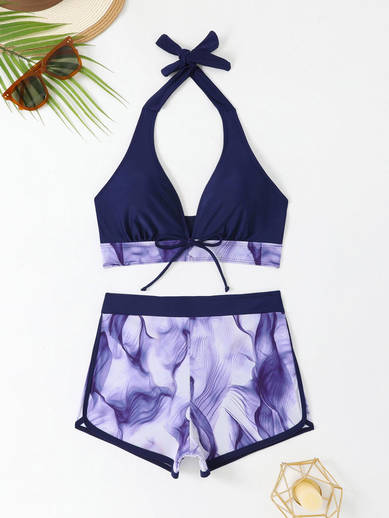 

2026 Women s High-Waisted Boyshort Bikini Swimsuit - Modest, Sporty Two-Piece Medium темно-синього кольору