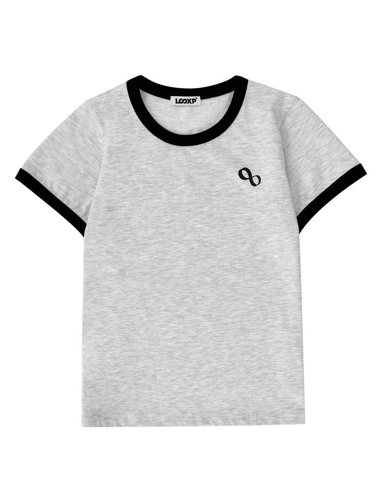 Lupeu Color Block Logo Horse Print Ringer Short Sleeve T-Shirt Ivory (White Melange)