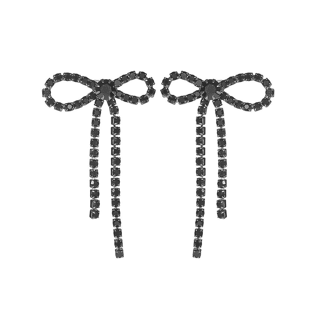 Elegant Black Bow Tassel Earrings Sparkling Rhinestone Small Earrings Elegant Trend Prom Earrings Women's Earrings 1 Pair