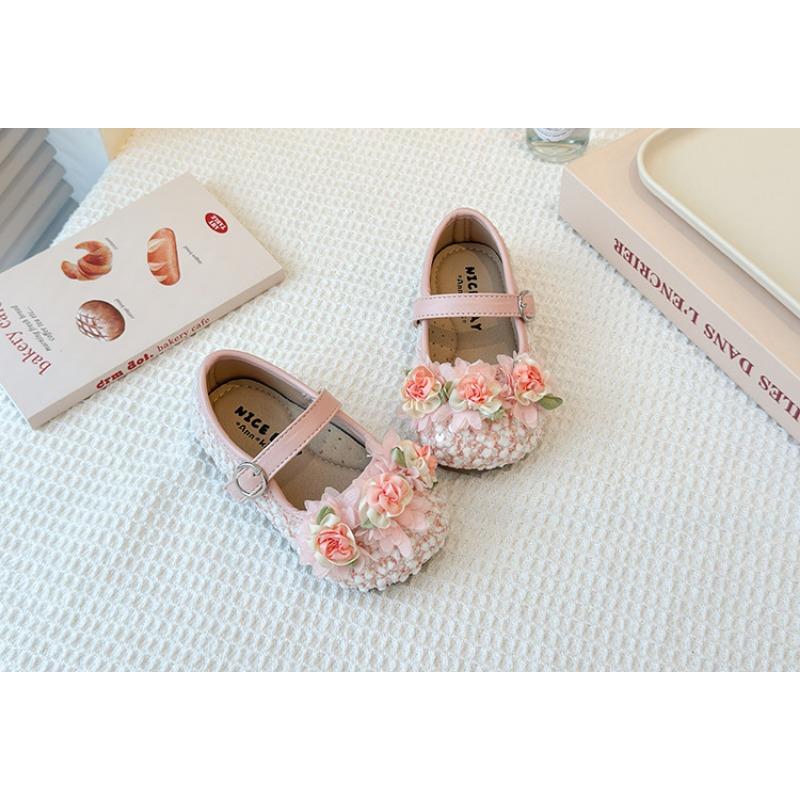 Girls Flower Decorated Korean Style Princess Soft Sole Kids Leather Loafers