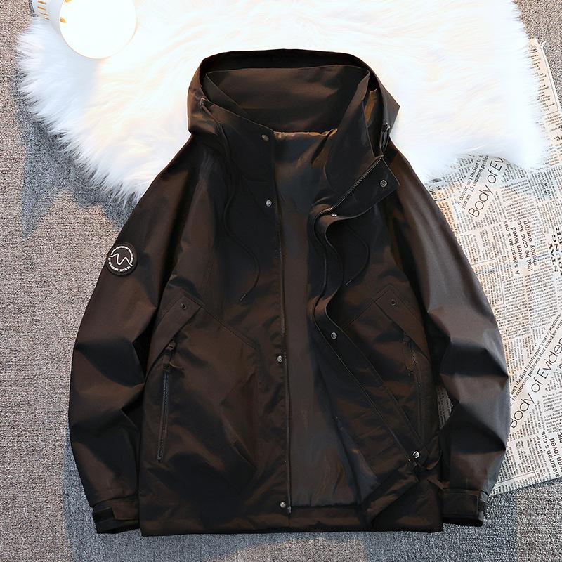 

Весенне-осенний походный костюм для альпинизма, водонепроницаемая повседневная куртка с капюшоном, мужской верх-зарядка, превращающийся в скрытое пальто 3XL чёрный