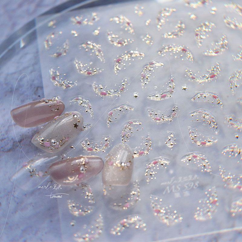 

Gilding Silver French Style Little Star Moon Nail Stickers Tomoni Relief Adhesive 5D Ice Crystal Nail Stickers Decorations