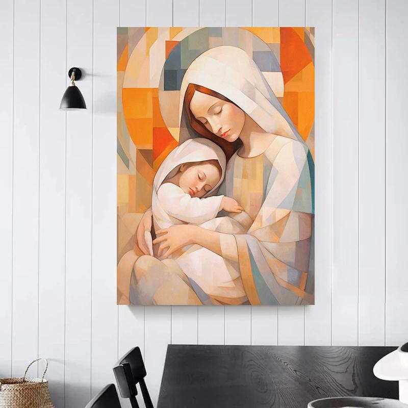 Vintage Sacred Heart of Jesus Holy Family Virgin Mary Religious Poster Canvas Painting Print Wall Art Pictures Home Decor