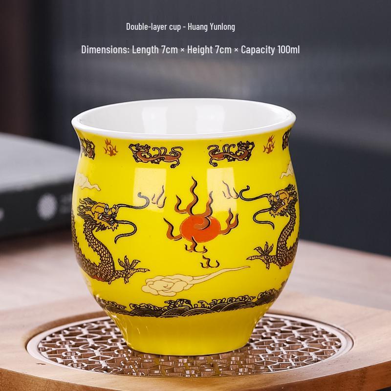 Blue and White Porcelain Heat-Insulating Ceramic Tea Cup - Large Anti-scalding Double-Walled Design for Home Use