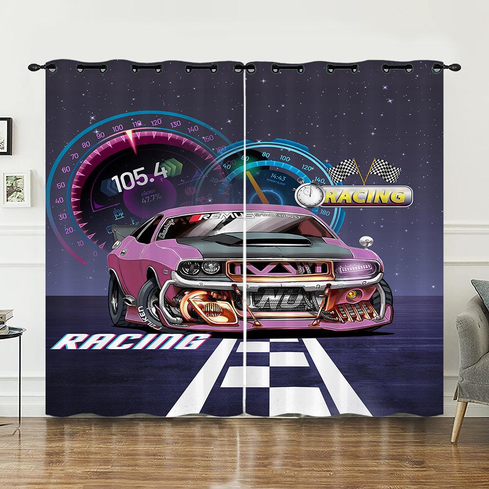 Curtains Car Sports Car Speed Car Decoration Sunshade Digital Printing Curtains Blackout Free Punching
