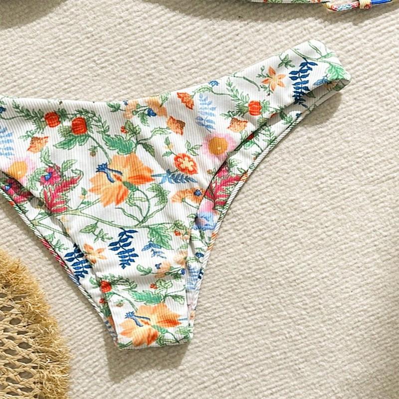Costume da bagno intero floreale per bambina Bikini sexy con spalline da donna Schiena scoperta a pieghe Stretto di alta gamma