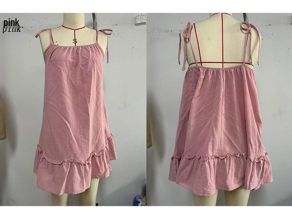 European and American Summer Spaghetti Strap Sleeveless Ruffle Knee-Length Dress