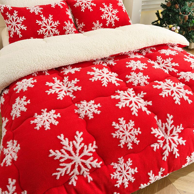 Christmas Style Thick Winter Blanket for Bed Soft Warm Snowflake Fleece Comforter Double Size Faux Lambswool Sleeping Blankets