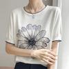Navava Women Flower Color Block Short Sleeve Knit Tee Nk3035