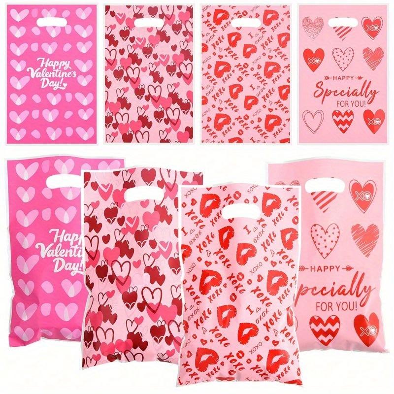 10pcs Easter Paper Gift Bags, Plastic Packaging Bags For Cookies, Heart Shape Printed Gift Candy Bags